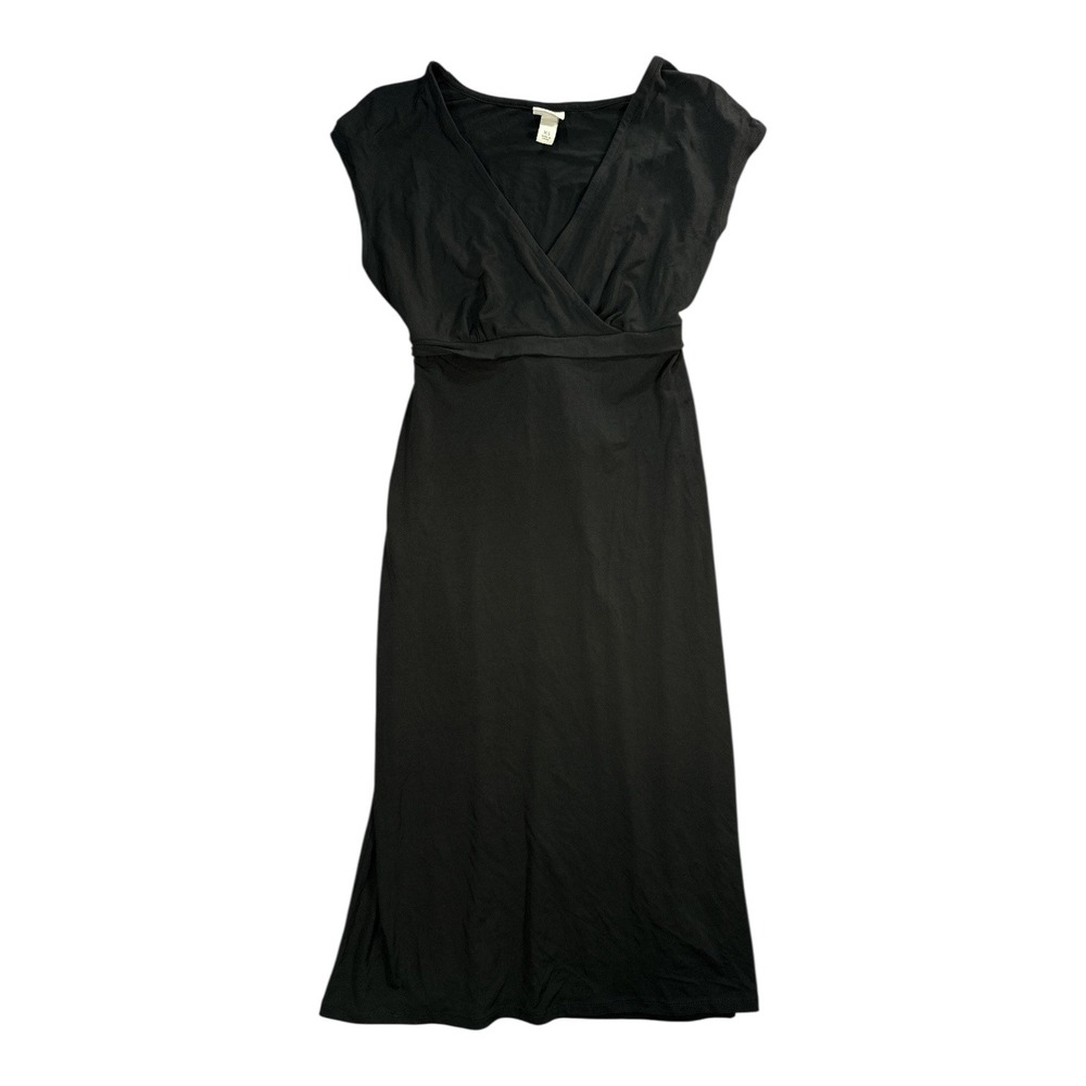 Merona Black Faux Wrap V Neck Cap Sleeve Maxi Dress Womens XS